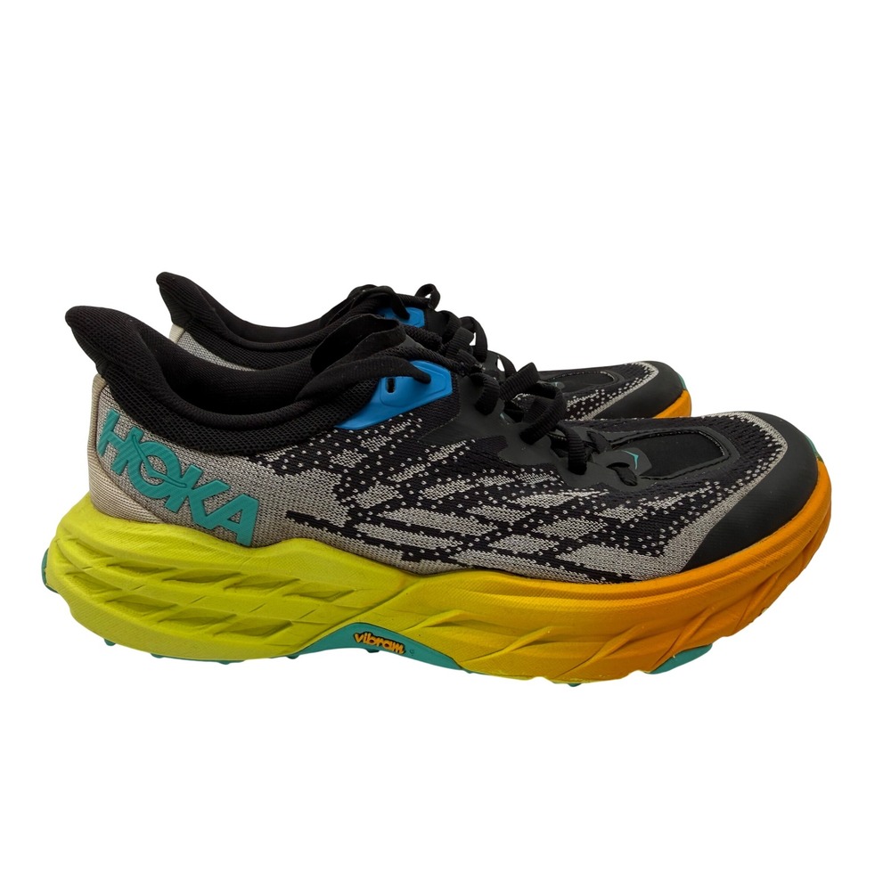 Hoka Speedgoat 5 Trail Shoes Womens 7.5 Black Yellow Excellent Vibram Megagrip